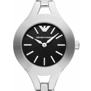 Emporio Armani Classic Quartz Black Dial Silver Steel Strap Watch For Women - AR7328