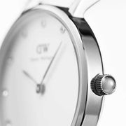 Daniel Wellington Classy Sheffield White Dial Black Leather Strap Watch For Women - DW00100068