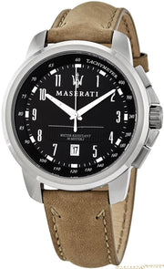 Maserati Successo Black Dial Beige Leather Strap Watch For Men - R8851121004