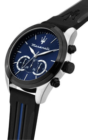 Maserati Traguardo Chronograph Blue Dial Black Silicone Strap Watch For Men - R8871612044