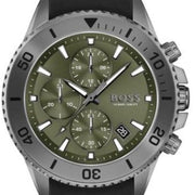 Hugo Boss Admiral Chronograph Green Dial Black Rubber Strap Watch for Men - 1513967