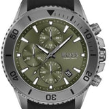 Hugo Boss Admiral Chronograph Green Dial Black Rubber Strap Watch for Men - 1513967