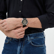 Emporio Armani Meccanico Skeleton Automatic Black Dial Black Leather Strap Watch for Men - AR60038