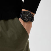 Emporio Armani Meccanico Quartz Black Dial Black Leather Strap Watch For Men - AR60032