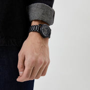 Emporio Armani Meccanico Skeleton Black Dial Black Steel Strap Watch For Men - AR60045