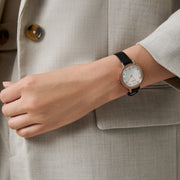 Emporio Armani Cleo Three-Hand Mother of Pearl Dial Black Leather Strap Watch For Women - AR11485