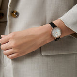 Emporio Armani Cleo Three-Hand Mother of Pearl Dial Black Leather Strap Watch For Women - AR11485
