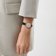 Emporio Armani Cleo Three-Hand Mother of Pearl Dial Black Leather Strap Watch For Women - AR11485