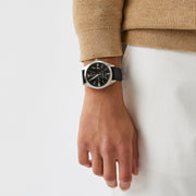 Emporio Armani Claudio Chronograph Black Dial Black Leather Strap Watch For Men - AR11542