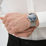 Emporio Armani Minimalist Quartz Blue Dial Silver Mesh Strap Watch For Men - AR11571