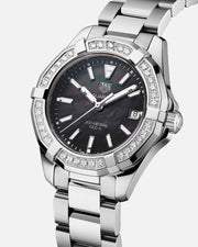 Tag Heuer Aquaracer Quartz Diamonds Black Dial Silver Steel Strap Watch for Women - WAY131P.BA0748