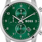 Hugo Boss Skymaster Chronograph Green Dial Silver Mesh Bracelet Watch for Men - 1513938