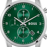 Hugo Boss Skymaster Chronograph Green Dial Silver Mesh Bracelet Watch for Men - 1513938
