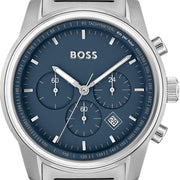Hugo Boss Trace Chronograph Blue Dial Silver Steel Strap Watch For Men - 1514007