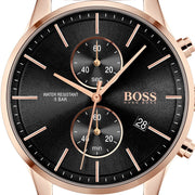 Hugo Boss Associate Chronograph Black Dial Rose Gold Mesh Bracelet Watch for Men - 1513806