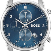 Hugo Boss Skymaster Chronograph Blue Dial Brown Leather Strap Watch for Men - 1513940