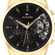 Tommy Hilfiger Baker Chronograph Black Dial Gold Steel Strap Watch for Men - 1710447