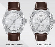 Tissot PR 100 Sport Silver Dial Brown Leather Strap Watch For Men - T101.610.16.031.00