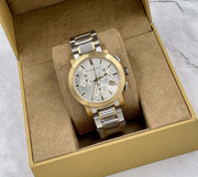 Burberry The City White Dial Two Tone Steel Strap Watch for Men - BU9751