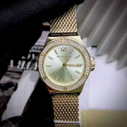Michael Kors Lennox Three-Hand Gold Dial Gold Mesh Bracelet Watch For Women - MK7335