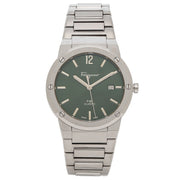 Salvatore Ferragamo F-80 Classic Green Dial Silver Steel Strap Watch for Men - SFDT02123