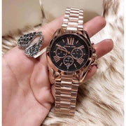 Michael Kors Bradshaw Black Dial Rose Gold Steel Strap Watch for Women - MK5854