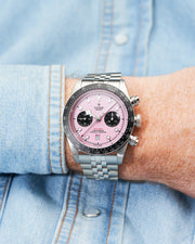Tudor Black Bay Chrono Pink Dial Silver Steel Strap Watch for Men - M79360N-0019