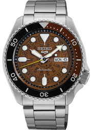 Seiko 5 Sports Sonar Special Edition Brown Dial Silver Steel Strap Watch For Men - SRPJ47K1