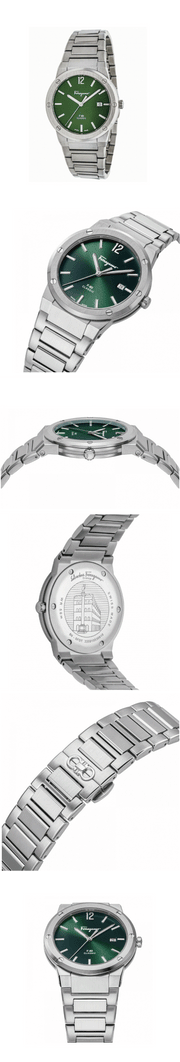 Salvatore Ferragamo F-80 Classic Green Dial Silver Steel Strap Watch for Men - SFDT02123