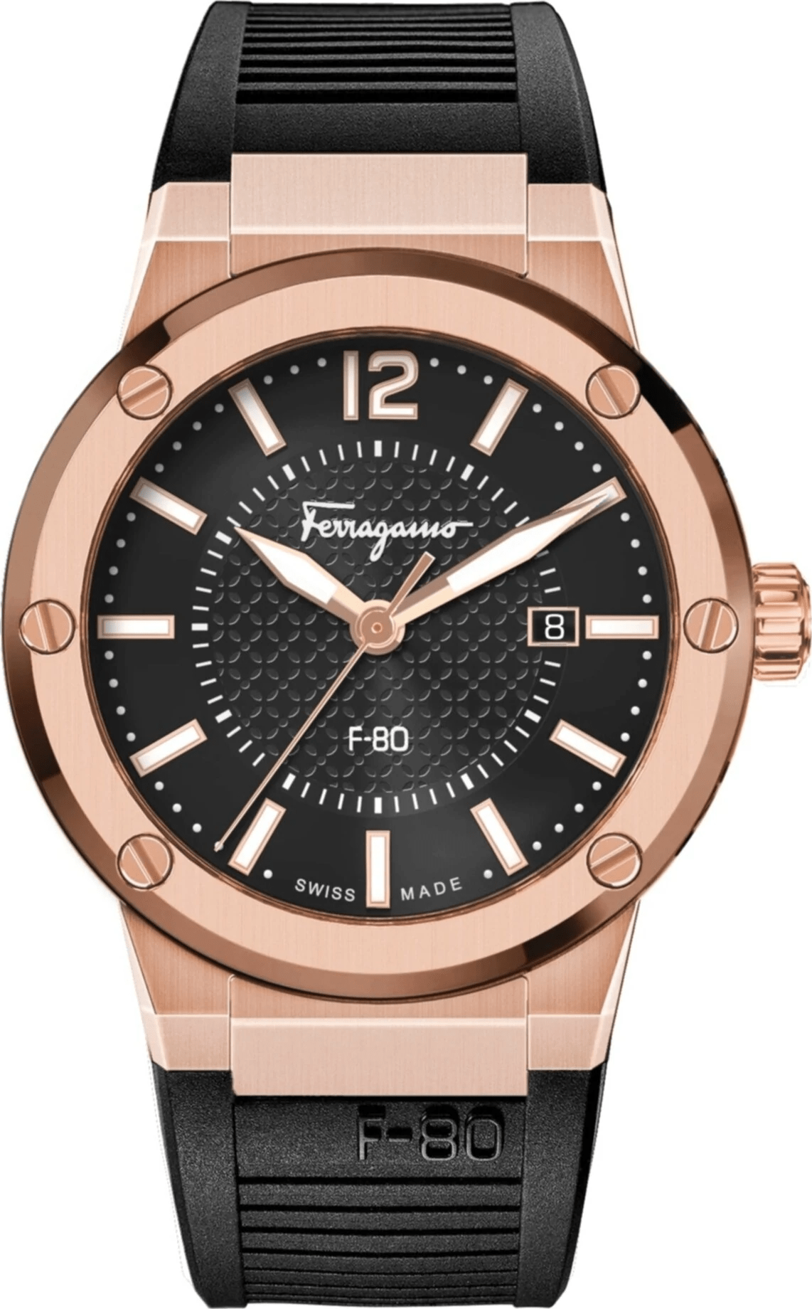 Salvatore Ferragamo F-80 Classic Black Dial Black Rubber Strap Watch for Men - SFHY02522