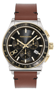 Salvatore Ferragamo 1927 Chrono Analog Black Dial Brown Leather Strap Watch for Men - SFKZ00323