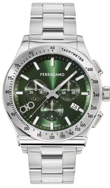 ジャミーロSalvatore Ferragamo 腕時計 Salvatore Ferragamo 1927 Chrono Green Dial Silver Steel Strap