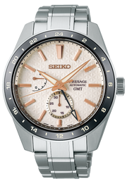 Seiko Presage Sharp Edged Series Automatic GMT Champagne Dial Silver Steel Strap Watch For Men - SPB273J1