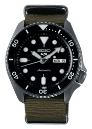 Seiko 5 Sport Automatic Black Dial Green Nylon Strap Watch For Men - SRPD65K4