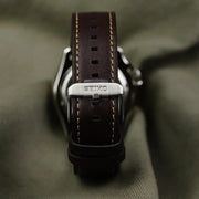 Seiko 5 Sports SKX GMT Automatic Mocha Black Dial Brown Leather Strap Watch For Men - SSK036K1