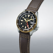 Seiko 5 Sports SKX GMT Automatic Mocha Black Dial Brown Leather Strap Watch For Men - SSK036K1