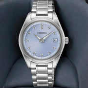 Seiko Diamond Blue Dial Silver Steel Strap Watch for Women - SUR581P1