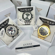 Guess Empire Quartz Black Dial Silver Steel Strap Watch For Men - GW0489G1