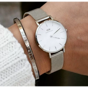 Daniel Wellington Petite Sterling White Dial Silver Mesh Bracelet Watch For Women - DW00100164