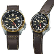Seiko 5 Sports SKX GMT Automatic Mocha Black Dial Brown Leather Strap Watch For Men - SSK036K1