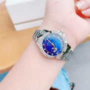 Bulova Crystal Collection Blue Mother of Pearl Dial Silver Steel Strap Watch for Women - 96L238