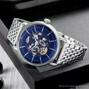Emporio Armani Aviator Skeleton Blue Dial Silver Mesh Bracelet Watch For Men - AR60024