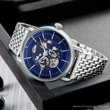 Emporio Armani Aviator Skeleton Blue Dial Silver Mesh Bracelet Watch For Men - AR60024