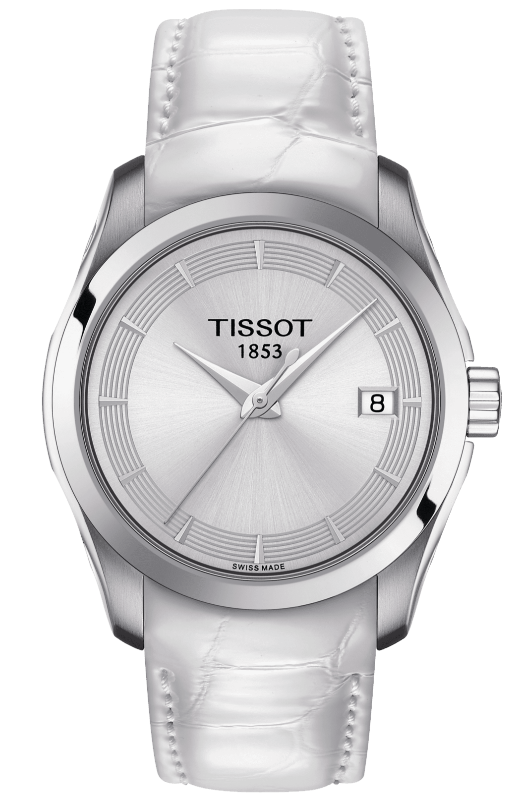 Tissot Couturier Lady Silver Dial White Leather Strap Watch For Women - T035.210.16.011.00