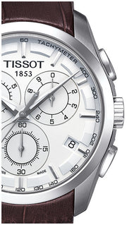 Tissot Couturier Chronograph White Dial Brown Leather Strap Watch For Men - T035.617.16.031.00