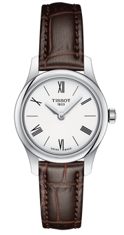 Tissot Tradition 5.5 Lady Silver Dial Brown Leather Strap Watch for Women - T063.009.16.018.00