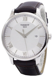 Tissot T Classic Tradition Silver Dial Brown Leather Strap Watch For Men - T063.610.16.038.00