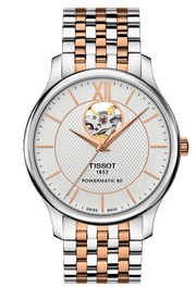 Tissot Tradition Powermatic 80 Open Heart Silver Dial Two Tone Steel Strap Watch For Men - T063.907.22.038.01