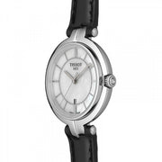 Tissot T Lady Flamingo Mother of Pearl White Dial Black Leather Strap Watch for Women - T094.210.16.111.00