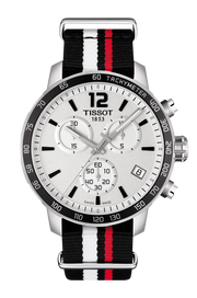 Tissot Quickster Chronograph NBA Toronto Raptors White Dial Two Tone NATO Strap Watch for Men - T095.417.17.037.16